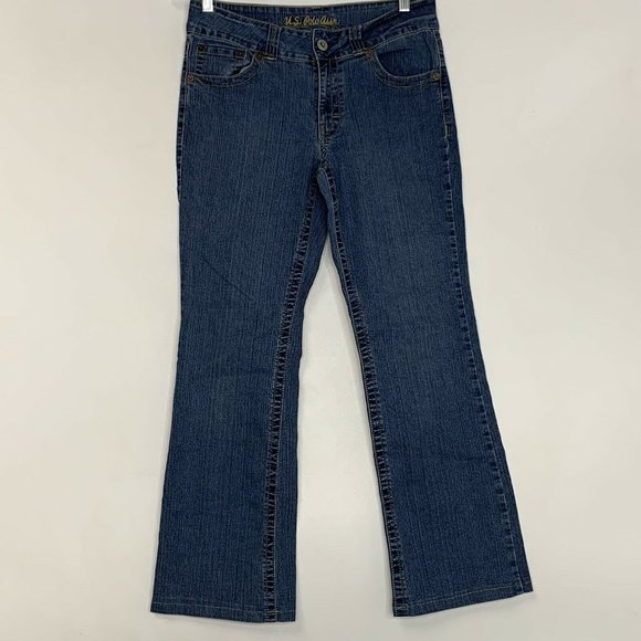 U S Polo Assn Women Jeans University Blue Size 11/12 Mid Rise Boot Cut Pockets - Picture 1 of 8